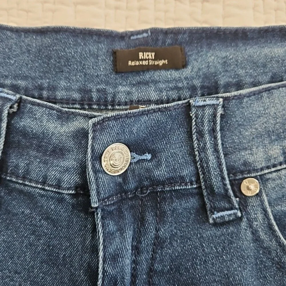 True Religion Ricky Jeans Men's 38 x 34 Relaxed Straight Blue Denim NWT NEW‎
